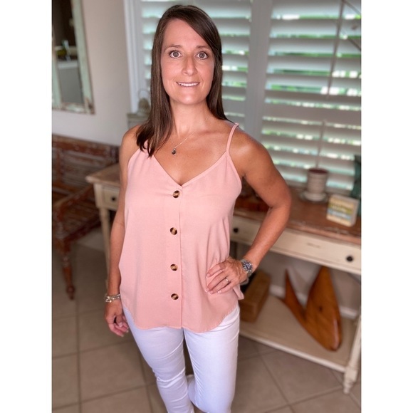 Button Up Spaghetti Strap Tank Top Pink 2820 - Picture 9 of 9